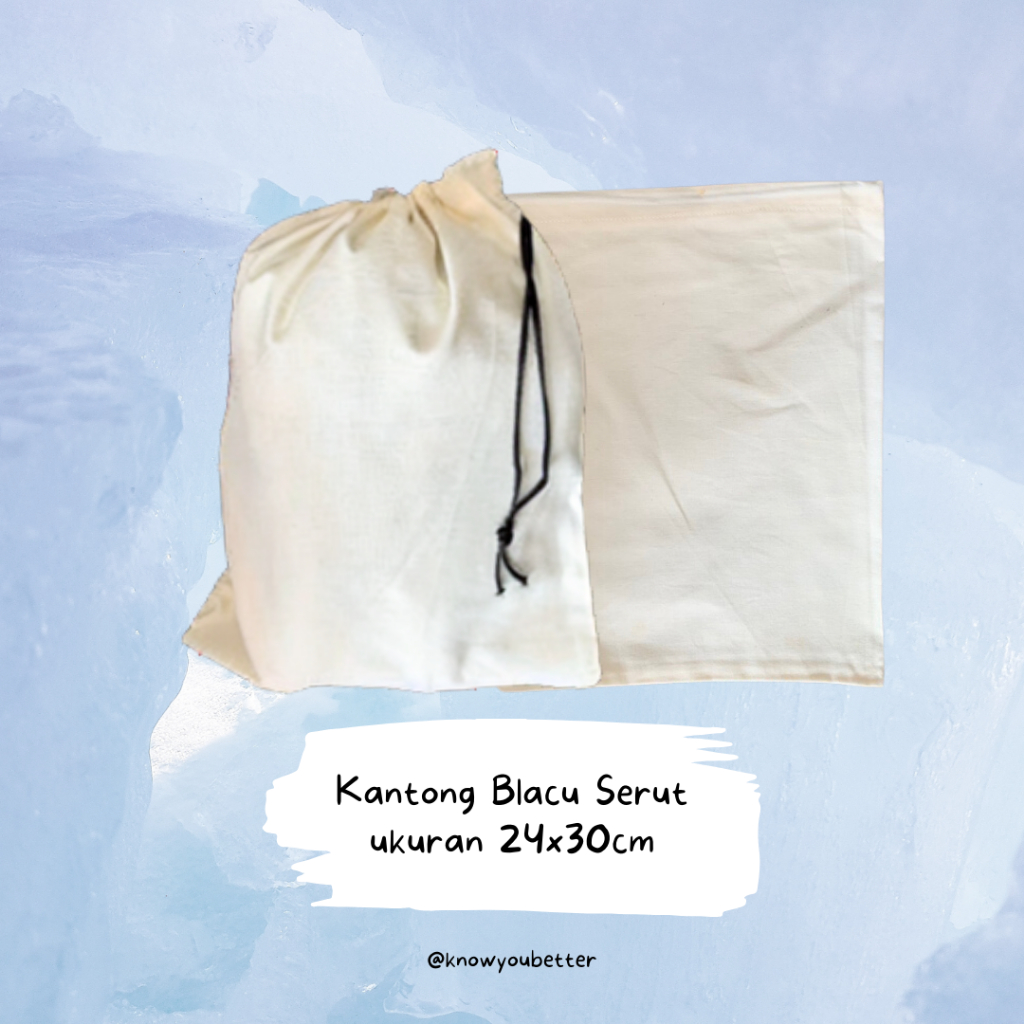 Pouch Serut Souvenir Kantong Kain Blacu Polos 24x30cm