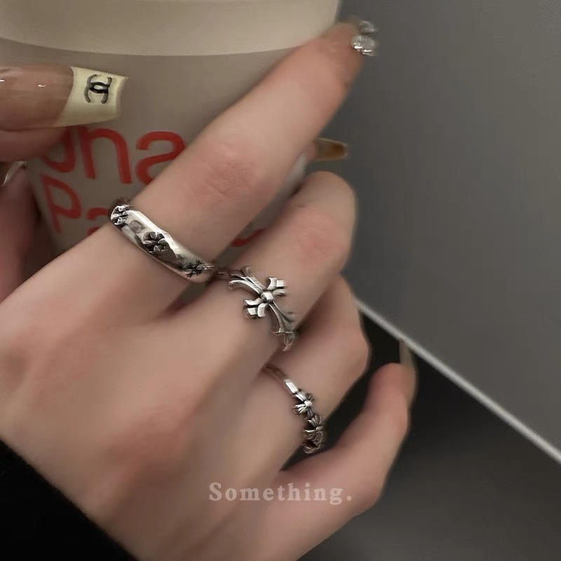 COD❤️Cincin Silang Eropa Dan Amerika Cincin Jari Telunjuk Retro Vintage Punk Fashion Tangan Anti Karat Untuk Wanita Dan Pria- cl