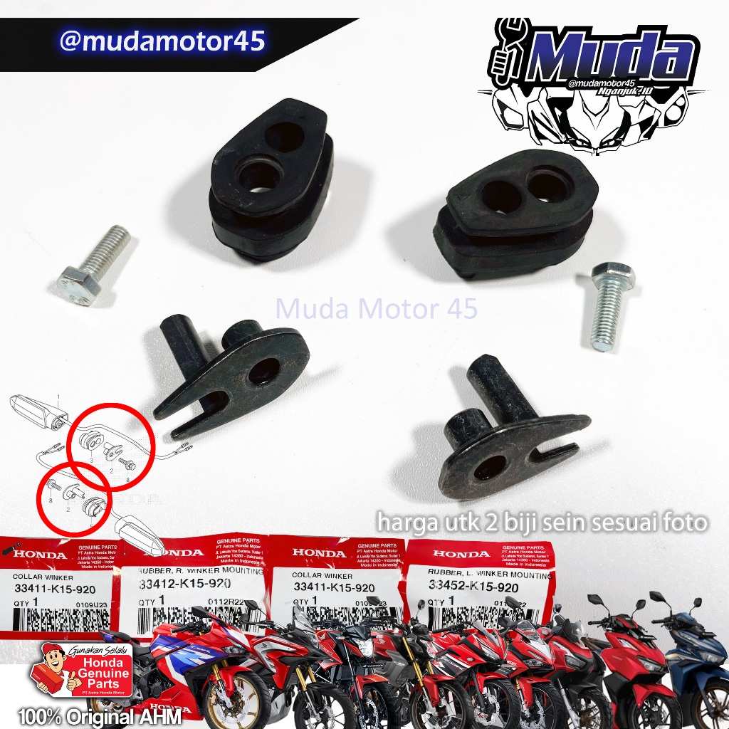 PAKET 2 KARET BESI SEIN CB150R CBR150R CB150X DUDUKAN LAMPU LED KANAN KIRI RUBBER COLLAR BELAKANG OR