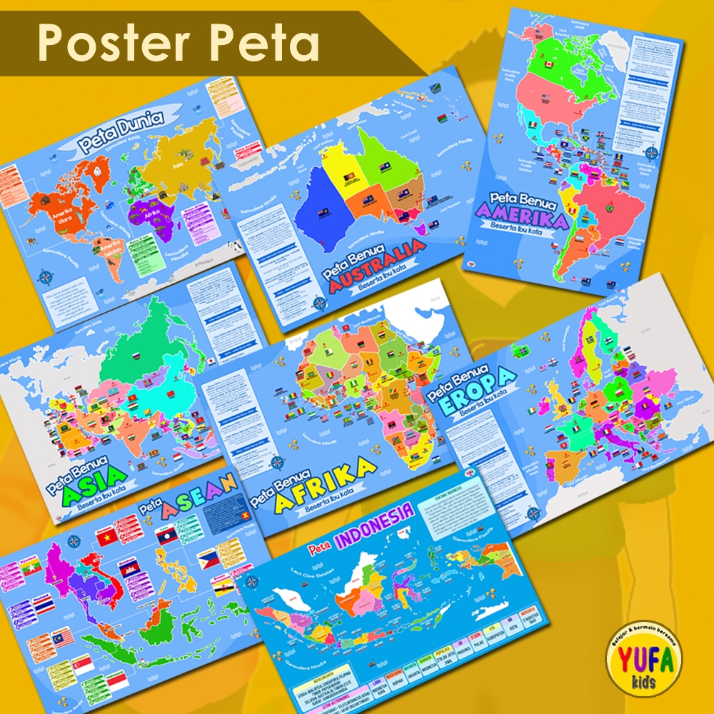 Poster Peta Indonesia - Poster peta benua - poster peta dunia - poster peta Asean - Poster Edukasi A
