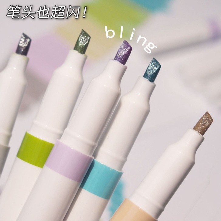 

Kirim Sekarang 5pcs / Set Spidol Highlighter Dua Sisi Warna Bling Untuk Menulis / Menggambar / Album / pulpen aesthetic stabilo macaron gliter
