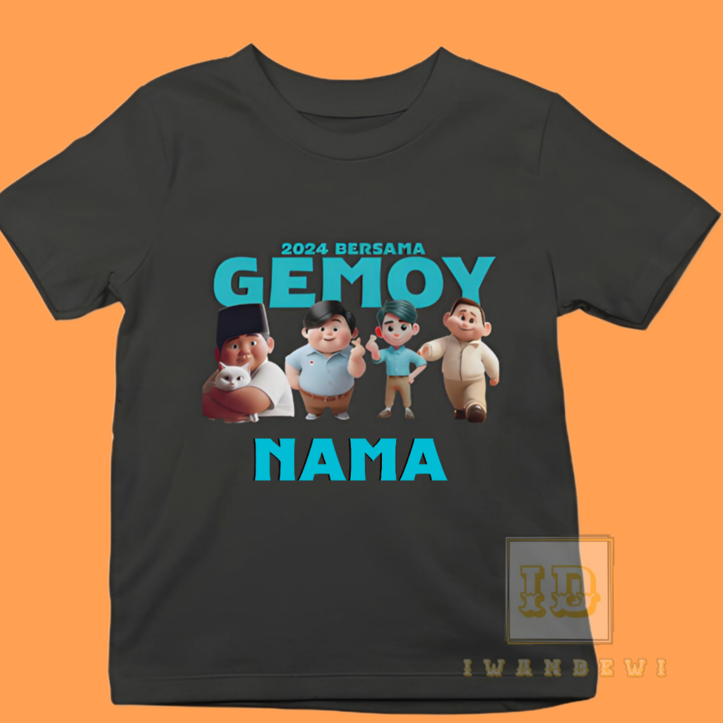 Kaos Prabowo gemoy Anak / Baju Atasan prabowo gibran Gemoy Capres 2024 anak free nama