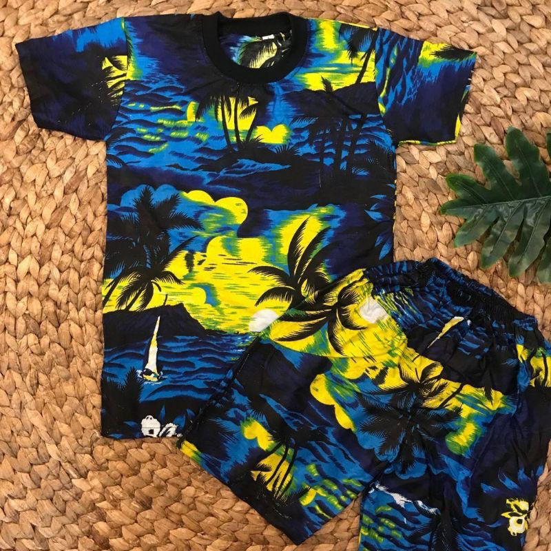 SETELAN KEMEJA ANAK MOTIF PANTAI HAWAI BALI | SETELAN HEM ANAK  | HEM PANTAI ANAK