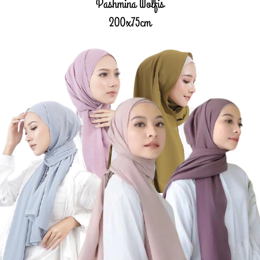 Cuci Gudang pasmina Wolfis Ukuran Panjang 200x75cm Jilbab Hijab Kerudung Pashmina jumbo premium ⇟