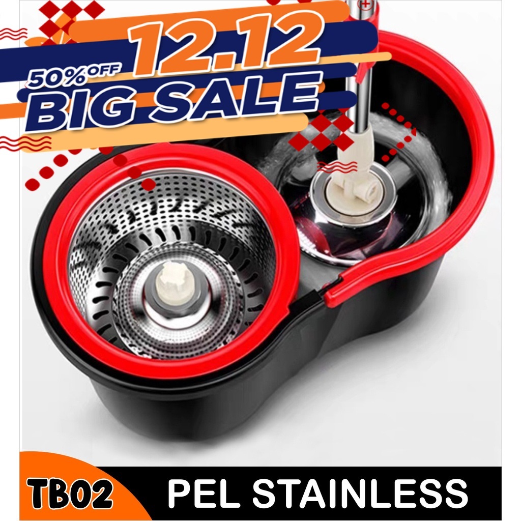 UKURAN BESAR Alat Pel Putar Stainless Otomatis Lantai Super Bersih Super Pell dan Ember Multifungsi 