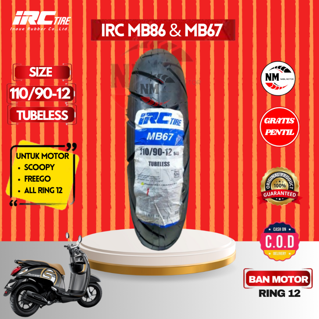 Ban Scoopy Belakang IRC 110/90-12 ( MB67 ) Tubeless Scoopy Ring 12 Ban Donat Scoopy Original