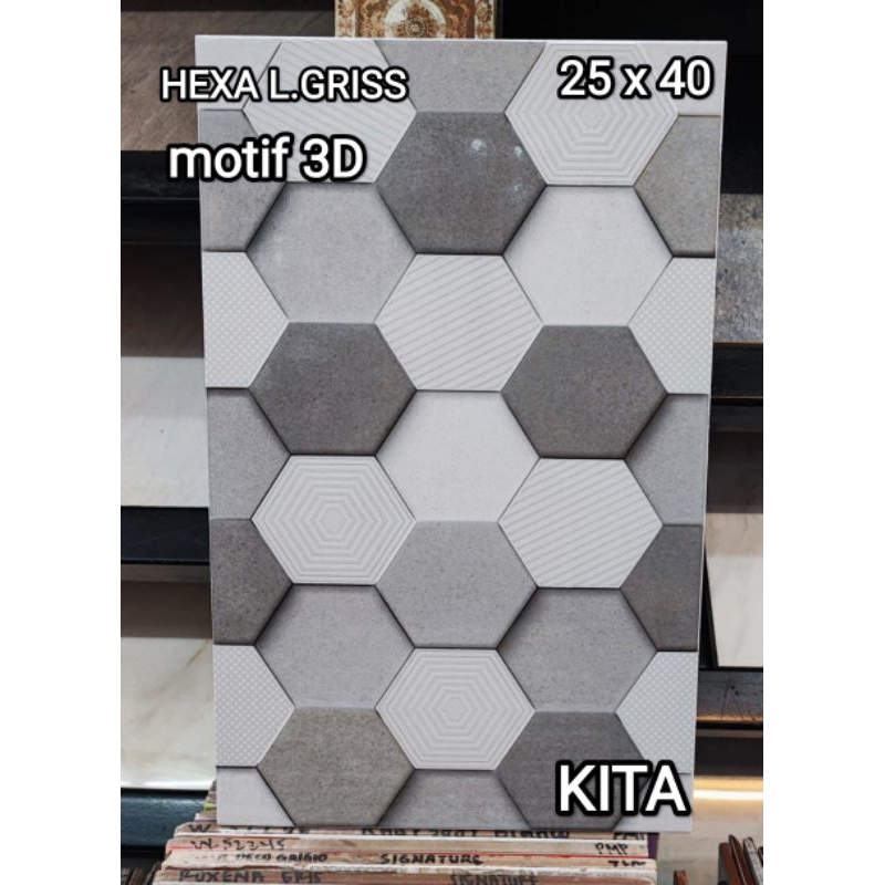 Keramik dinding Hexa series 25x40 / keramik interior / keramik eksterior motif sarang tawon 3D