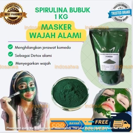 Spirulina powder 1 kg | Spirulina Bubuk Masker Wajah Detox Alami|Nutrisi Kecantikan Mengatasi Jerawa