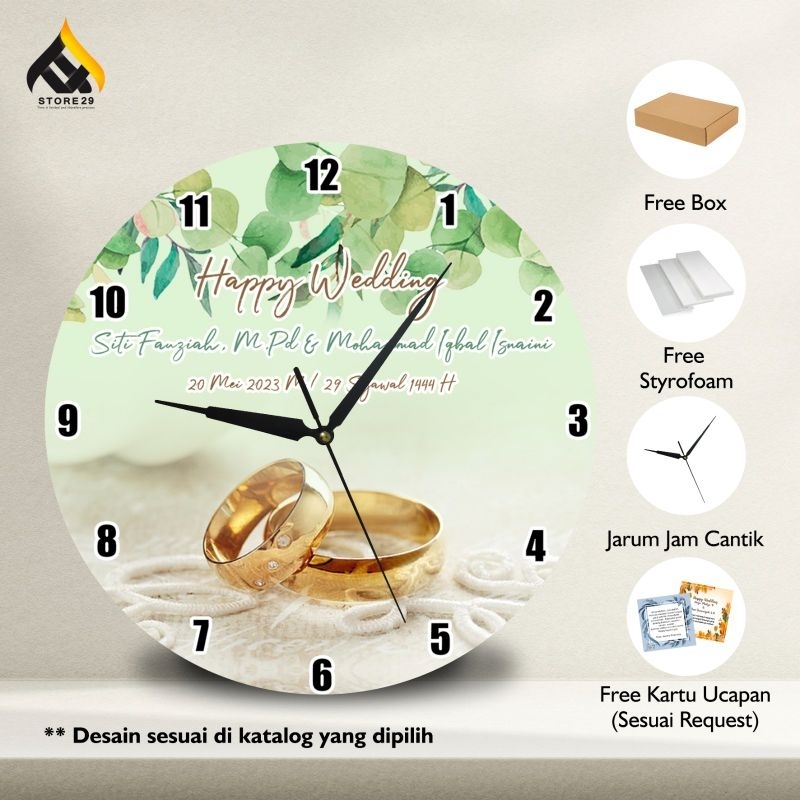 Kado Hadiah Pernikahan Jam Dinding Custom Murah, Kado Wedding, Kado Nikah, Hadiah Pernikahan Sahabat
