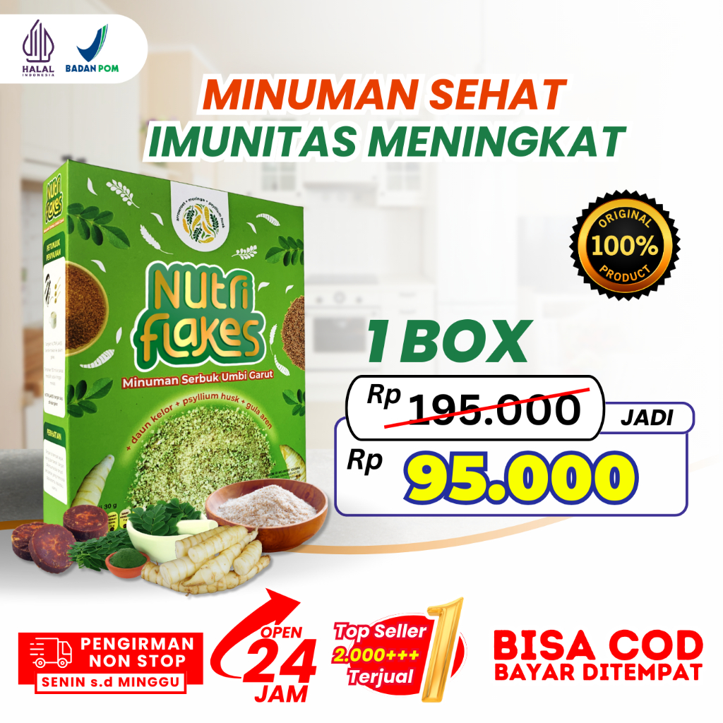 

Nutriflakes Minuman Serbuk Umbi Garut + psyllium husk + daun kelor - Solusi bagi Masalah Lambung