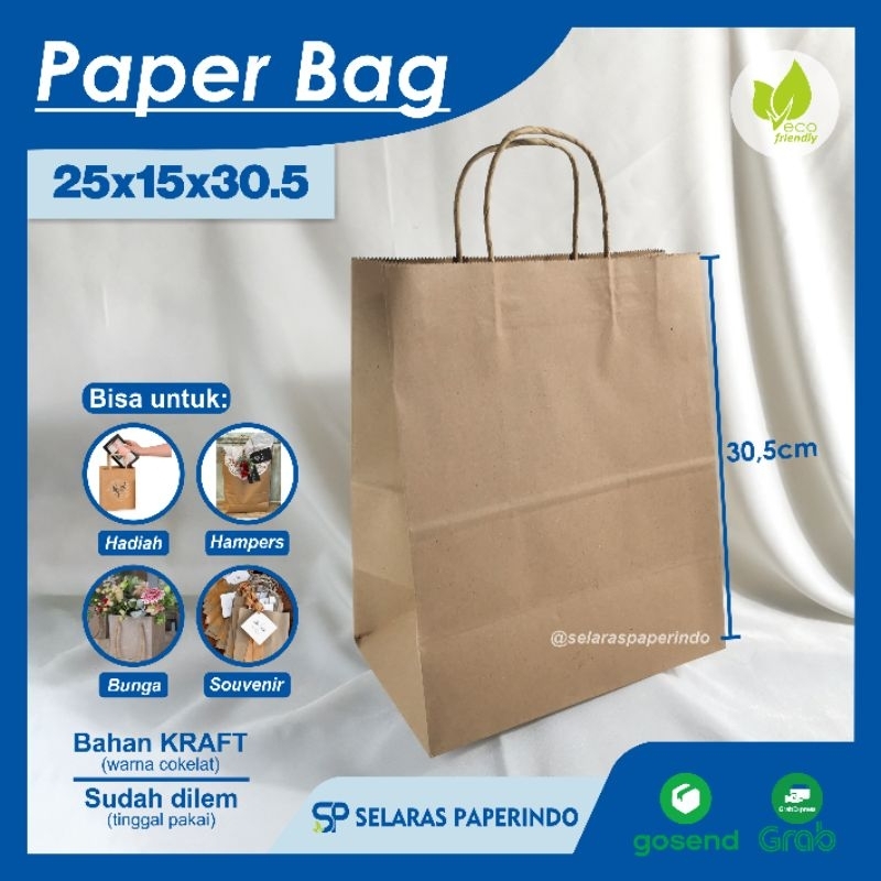 

ISI 10pcs | Paperbag dengan tali polos bahan tebal bungkus aesthetic premium paperbag polos bridesmaid gift kado 25x15x30,5cm