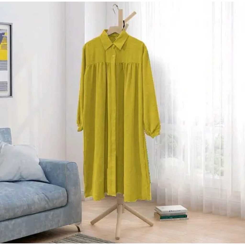 BESTPROMO LONG DRESS TUNIK AZKIA POLOS FULL KANCING JUMBO / ATASAN WANITA MUSLIMAH