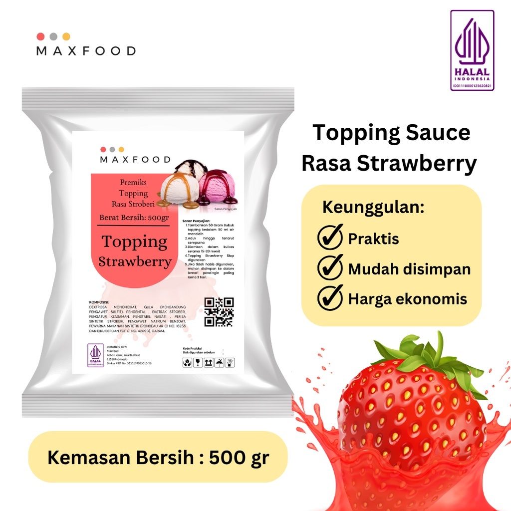 

500 gr Topping Sauce Strawberry / Bubuk Saus Rasa Stroberi