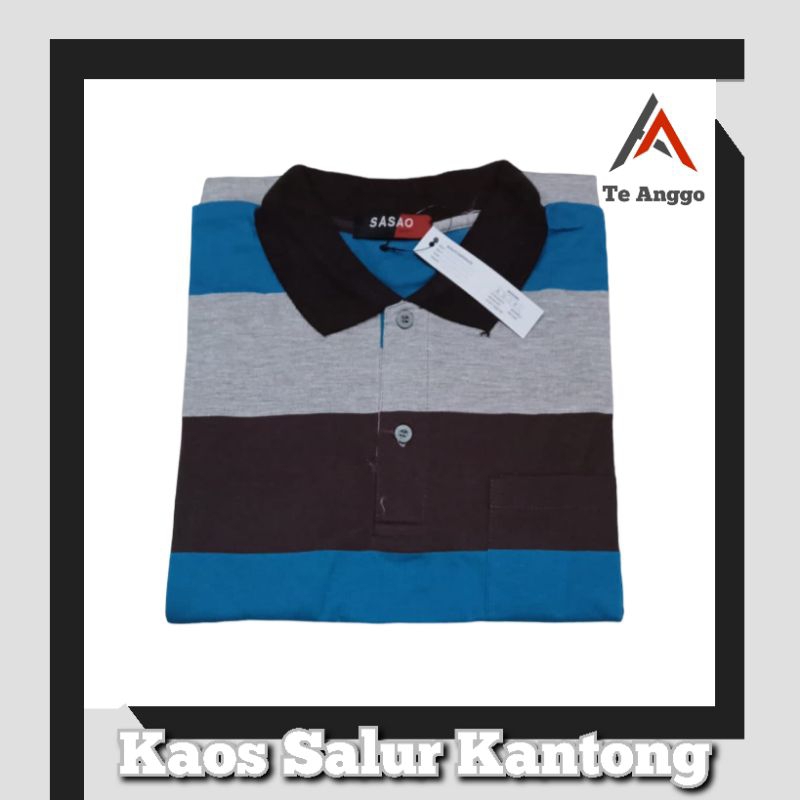 Baju Salur Kerah Pria Dewasa Polo Kaos Kerah Motif Garis Berkerah Lengan Pendek Ada Kantong Depan Ka