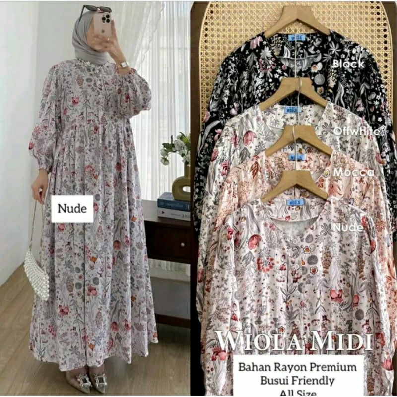 midi dress wanita motif terbaru / busui adem gamis kolinda wiola kalana midi