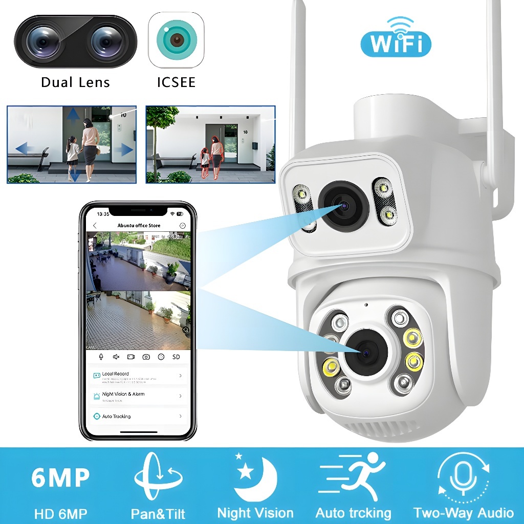 【COD】IP Camera CCTV WiFi Outdoor 6MP Dual Lens 360° PTZ IP Camera WIFI Outdoor Kamera CCTV Waterproof HP Jarak Jauh