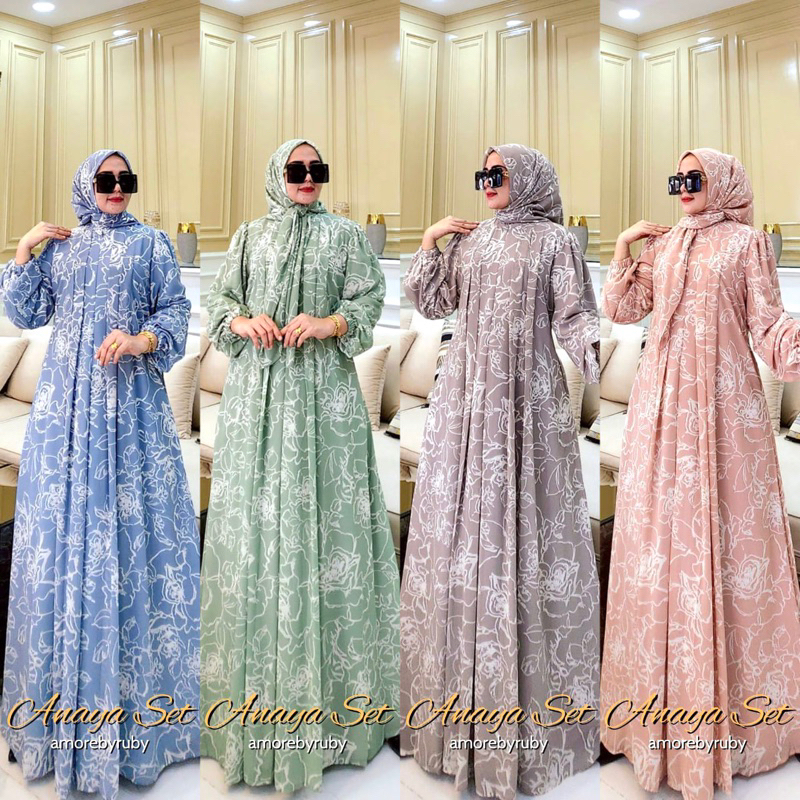 ANAYA DRESS AMORE BY RUBY GAMIS SET HIJAB CERUTY BABYDOLL FULL FURING MOTIF KEKINIAN 2024 MOTIF BUNG