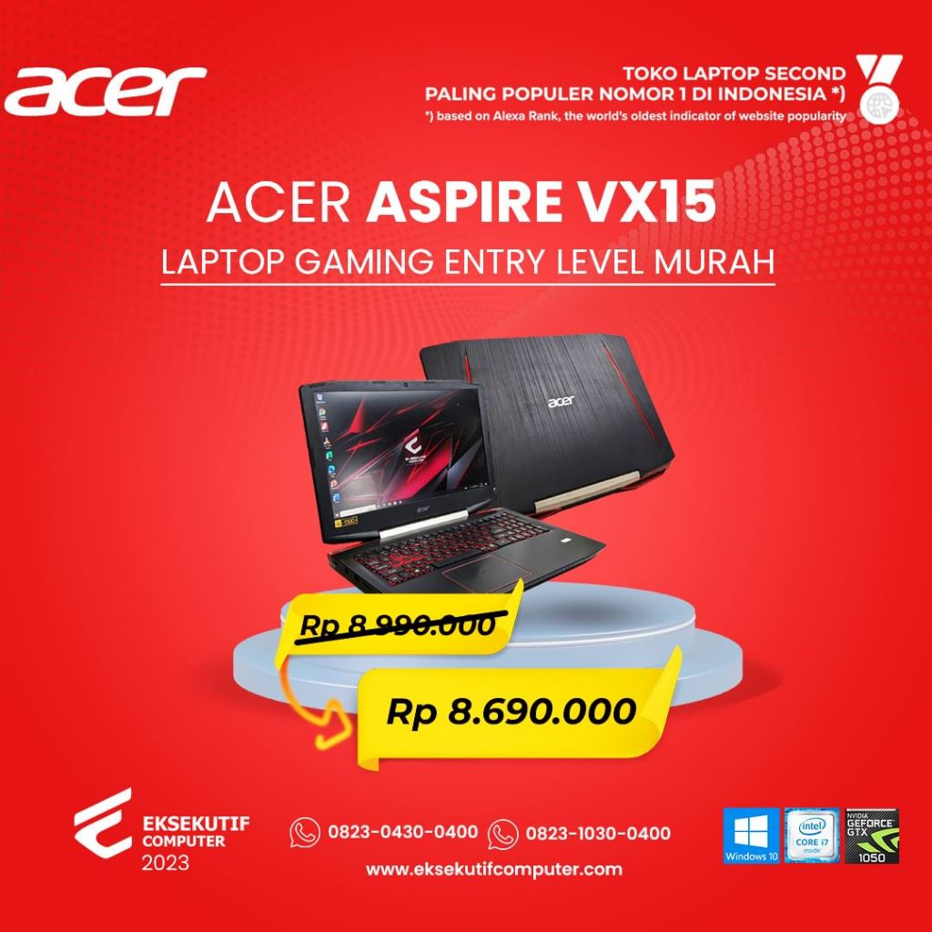 Laptop Gaming Entry Level Acer Aspire VX15 i7 RAM 16GB Dual Storage GTX 1050 15" FHD