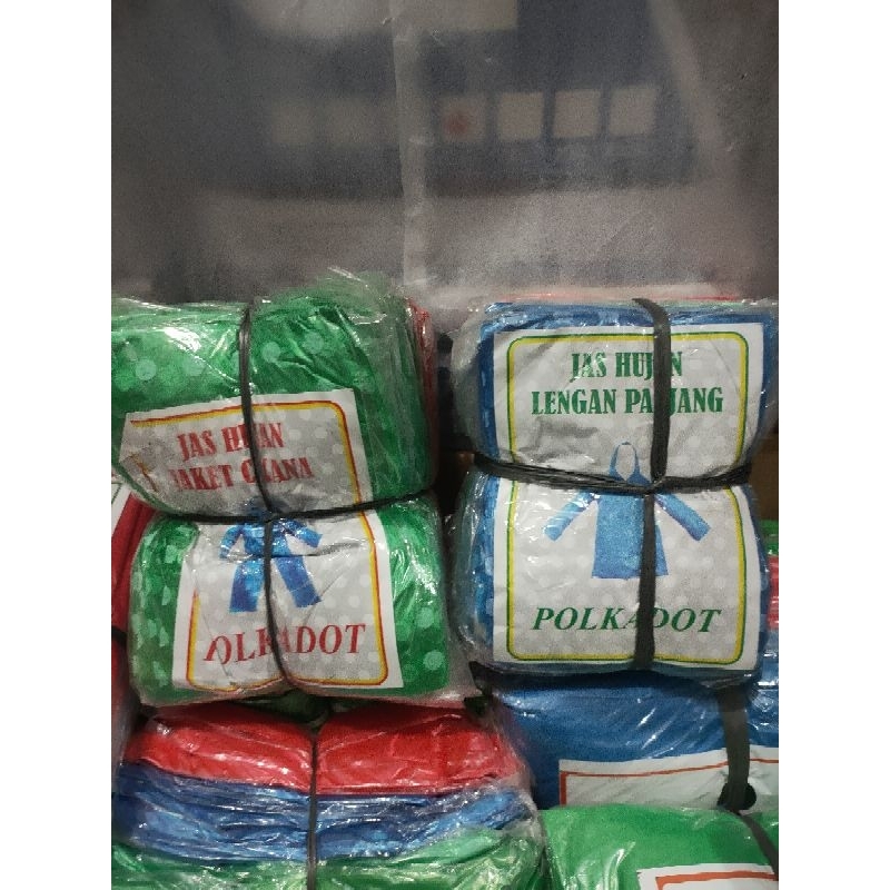 JAS HUJAN PLASTIK POLKADOT SETELAN & PONCO 1 LUSIN