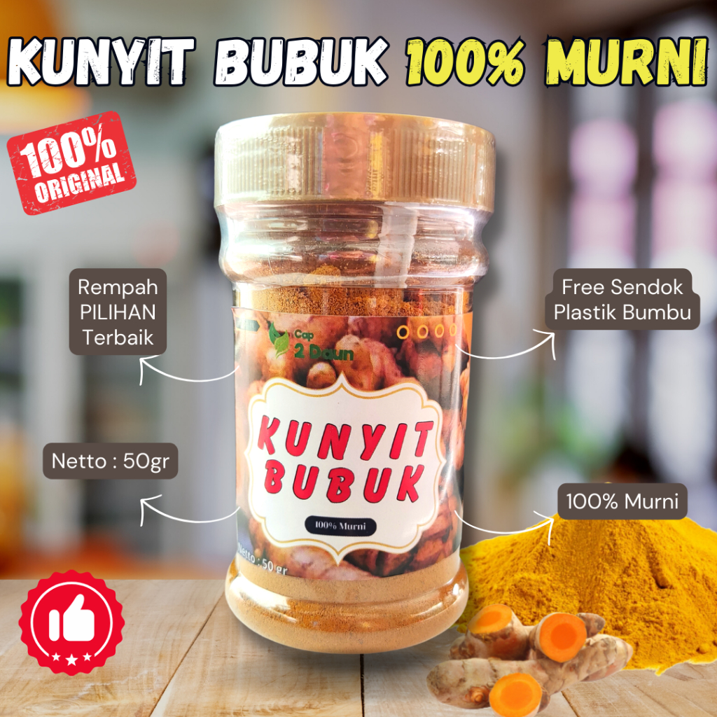 

Kunyit Bubuk Murni 100% Kemasan Botol 50gram - cap 2 daun