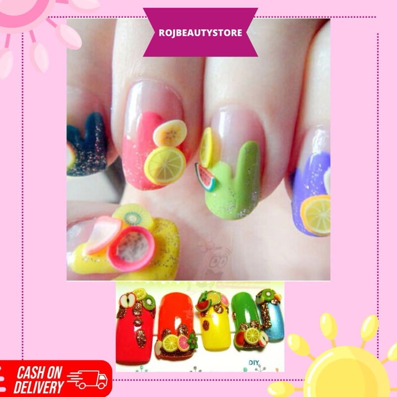 Hiasan Kuku Nail Art Tips Filler Slime Fruit 1000pcs Nail Art 3D