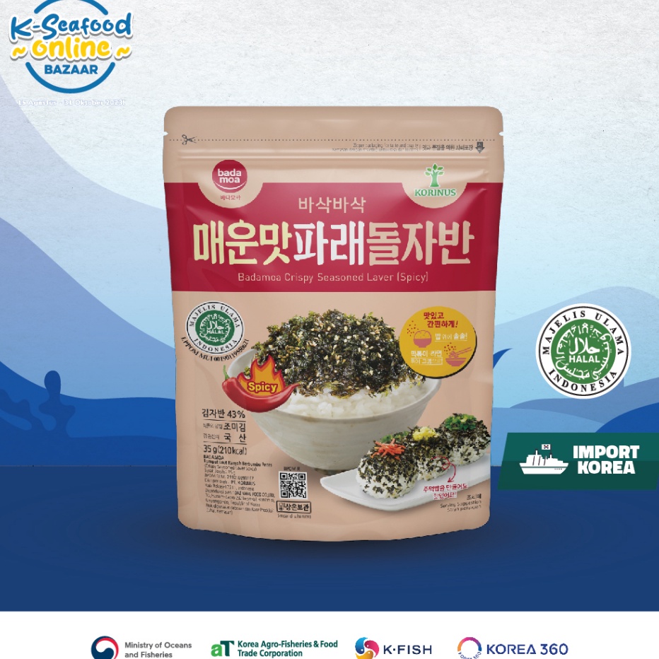 

Ready K-Seafood/aT/Korea Agro/K-Fish/Badamoa Crispy Seasoned Laver (Spicy) 35g/Rumput Laut Pedas/Makanan Korea/Halal MUI