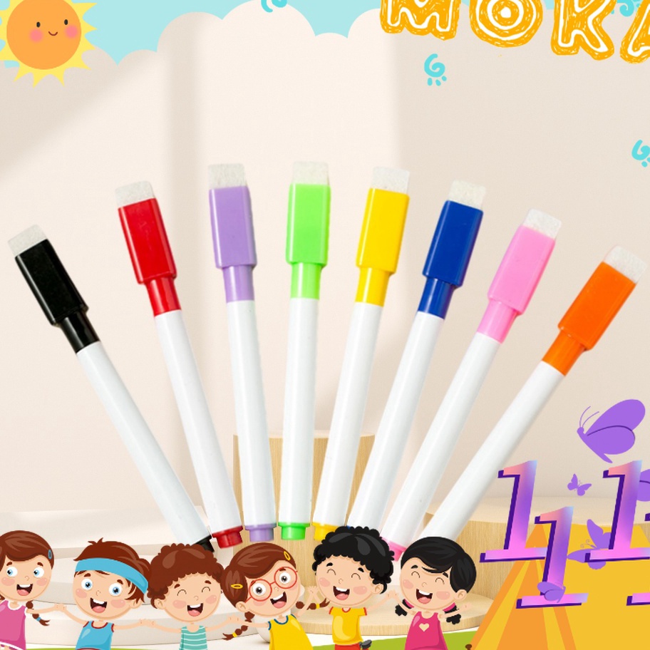 

Ready MOKA 1SET 8PCS SPIDOL WARNA WARNI + PENGHAPUS TERMURAH / SPIDOL WIPE AND CLEAN MKB04 Seller