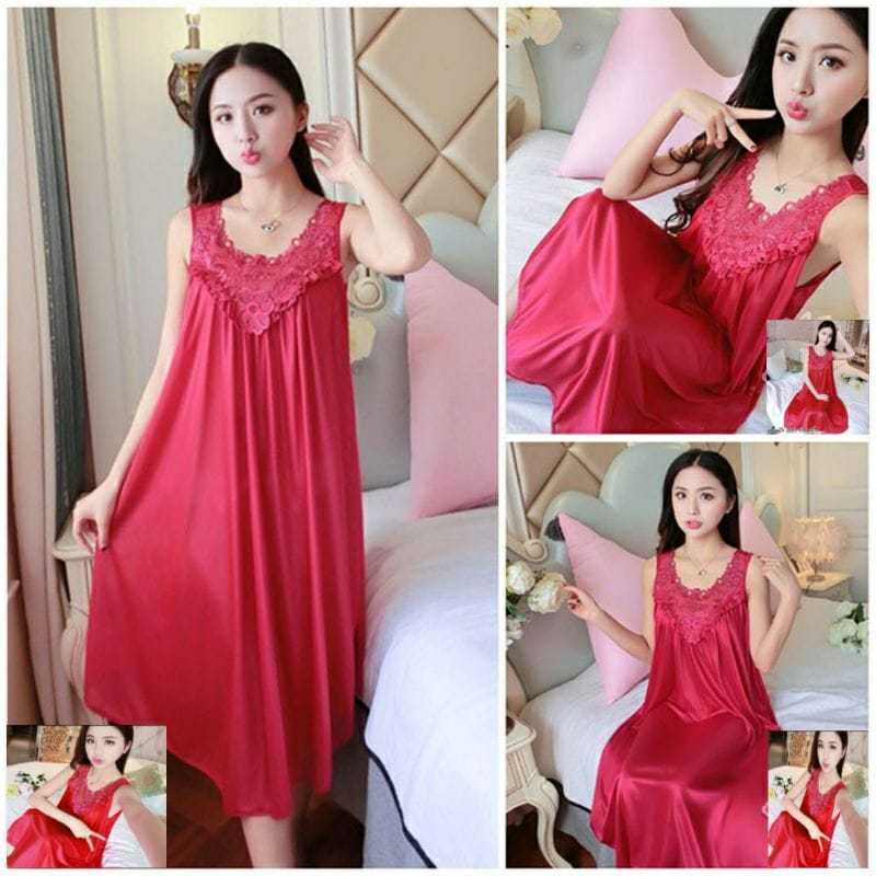 Baju Tidur Wanita Lingerie Sexi Daster Happy Satin Import