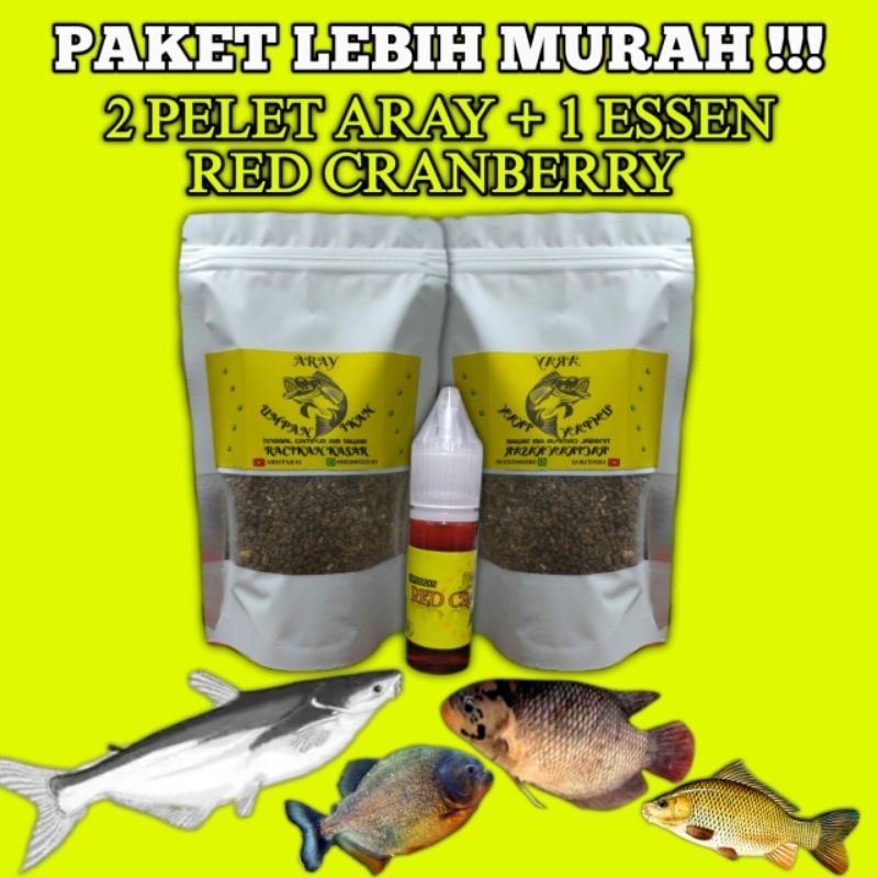 Peket Pelet Aray + Essen  Red Cranberry Candy 15 ml - Umpan Ikan Mas, Ikan Bawal, Ikan Patin dan Ika
