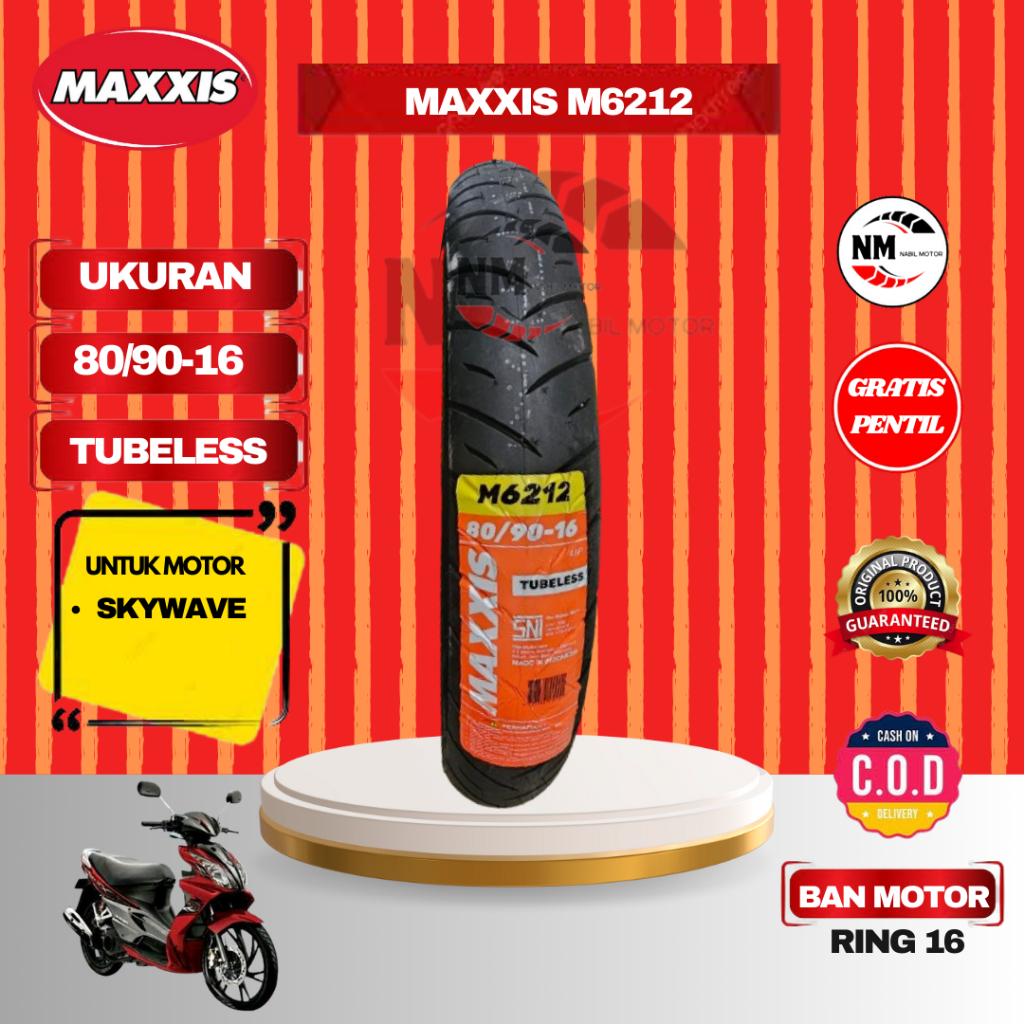 Ban Motor ring 16 Maxxis M6212 80/90 Tubeless Ban Belakang Nouvo - Skywave