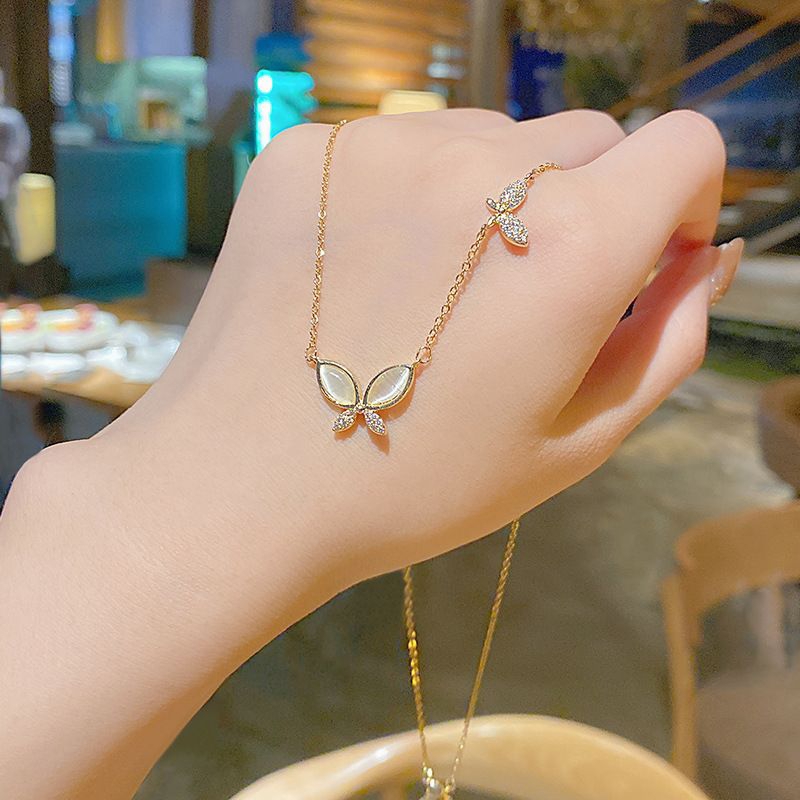 Kalung Wanita Made In Korea Titanium Asli Ori Import Kupu Kupu Double Putih 45 Cm Kalung Wanita Asli