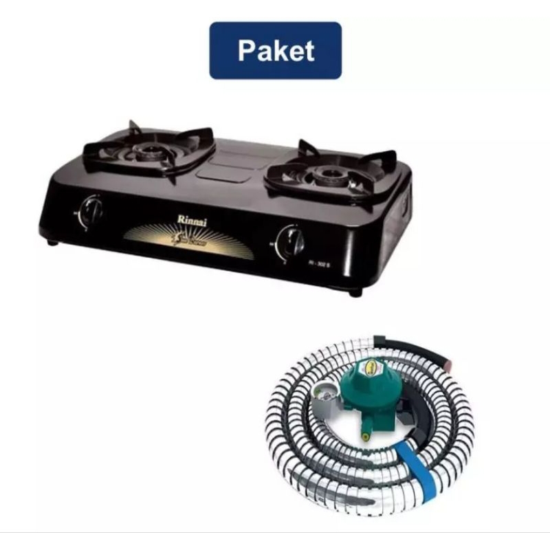 Kompor gas 2 tungku rinnai + selang regulator kuantum