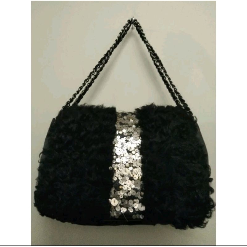 Sling Rantai Kulit Asli mix Bulu Preloved Seken Bekas