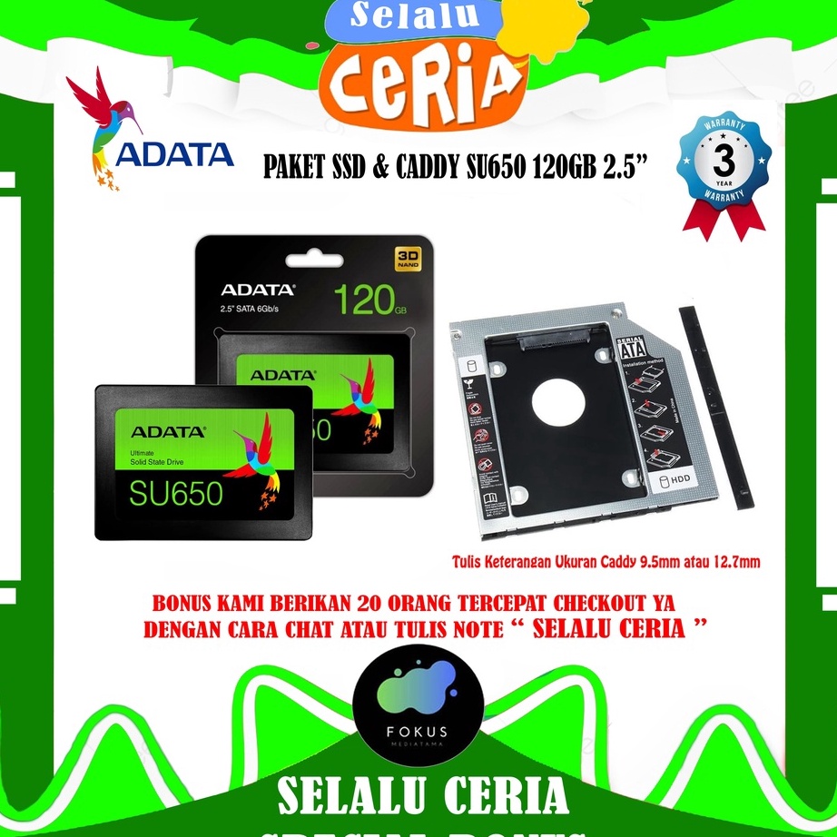 Promo PAKET SSD DAN CADDY ADATA SU650 120GB Ultimate 2.5 Sata III