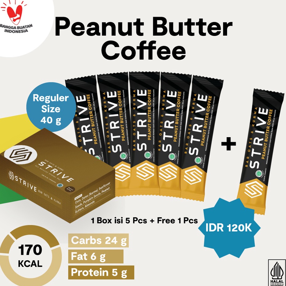 

Laris STRIVE Energy Bar Peanut Butter Coffee (Fullbar) - 40 gr x 6 pcs