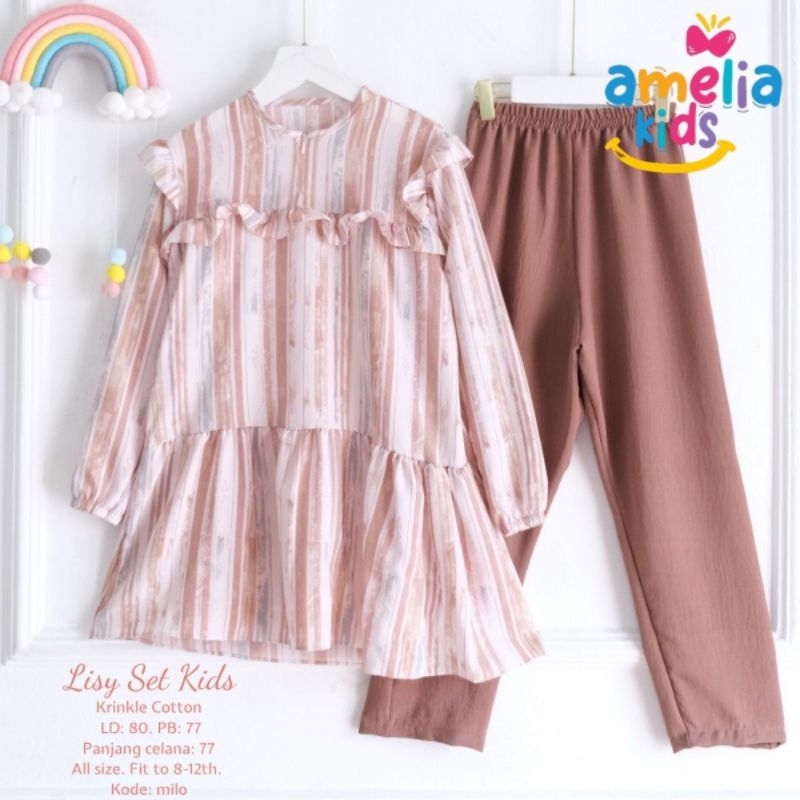 Setelan Anak Crincle Cotton Lisy set Kids 8-12 tahun original by Amelia Kids
