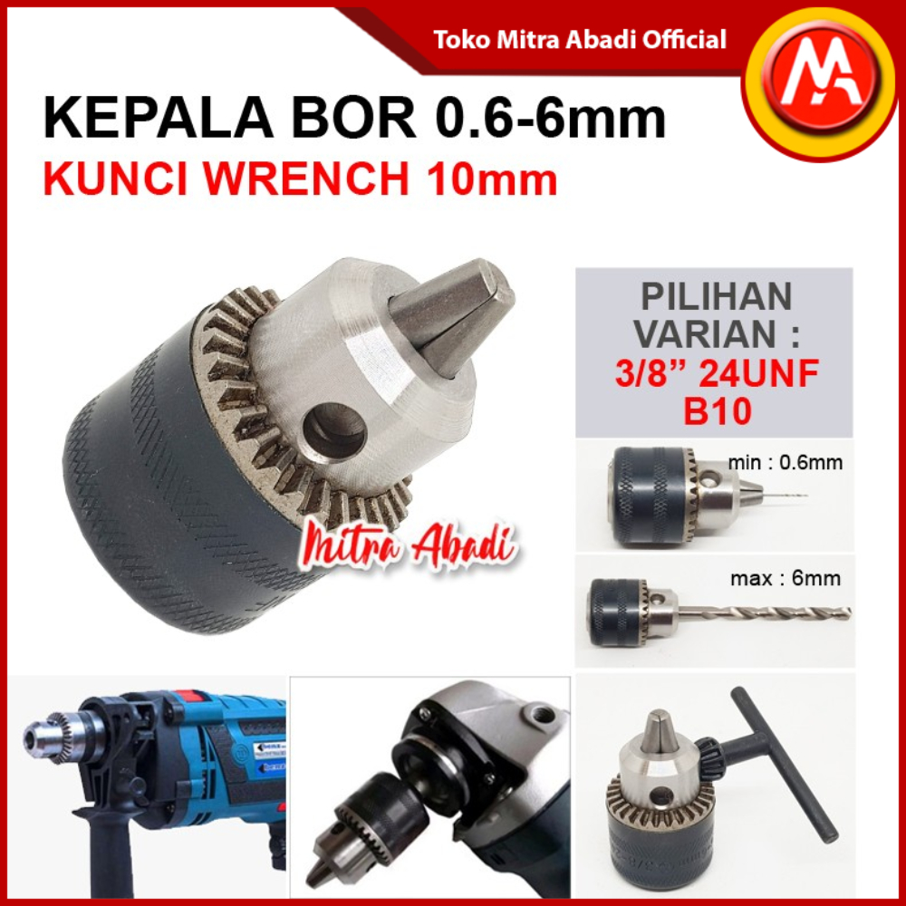 Kepala Bor / Drill Chuck 0,6 - 6 mm + Kunci 10 mm