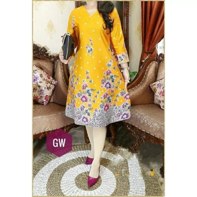 Dress Batik Jumbo Atasan Wanita Modern - Baju Batik Wanita Kerja Pesta