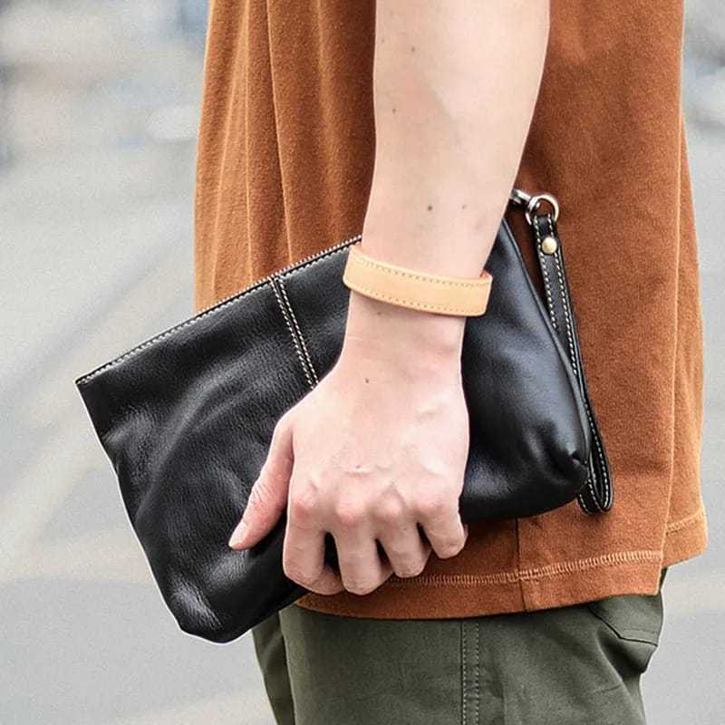 Handbag Tas Clutch Kasual Pria Simple Kulit Asli Garut
