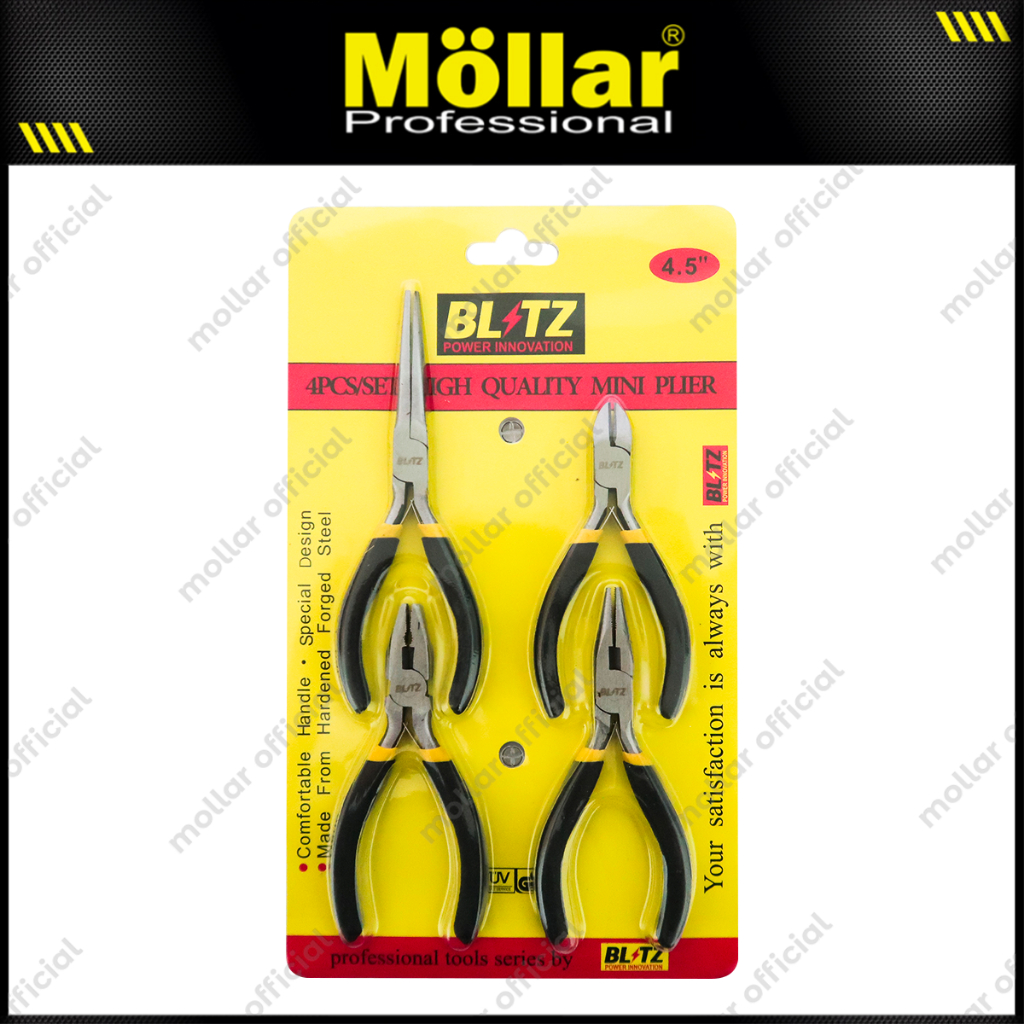 BLITZ 4 Pc Tang Mini Tang Potong Kombinasi Lancip Set Blister 4.5 Inch