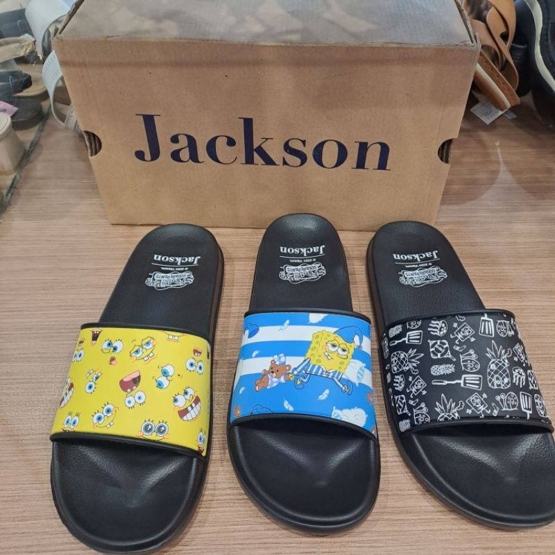 SANDAL SLIPON KARET PRIA WANITA JACKSON X SPONGEBOB HITAM PUTIH