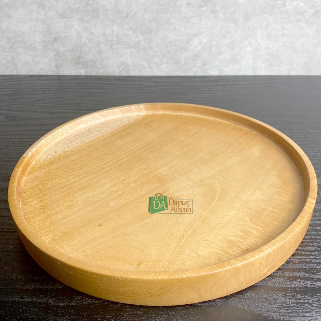 Nampan/Baki/Tray Model Bulat Bahan Kayu Mahoni Ukuran 30cm Kualitas Grade A