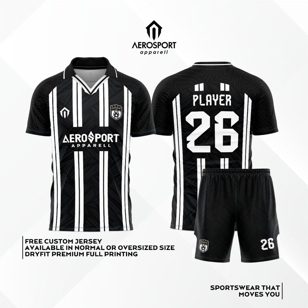 Jersey Futsal Bola BERKERAH Full Printing Dryfit Premium BLACKLIST WHITE Aerosport Apparell