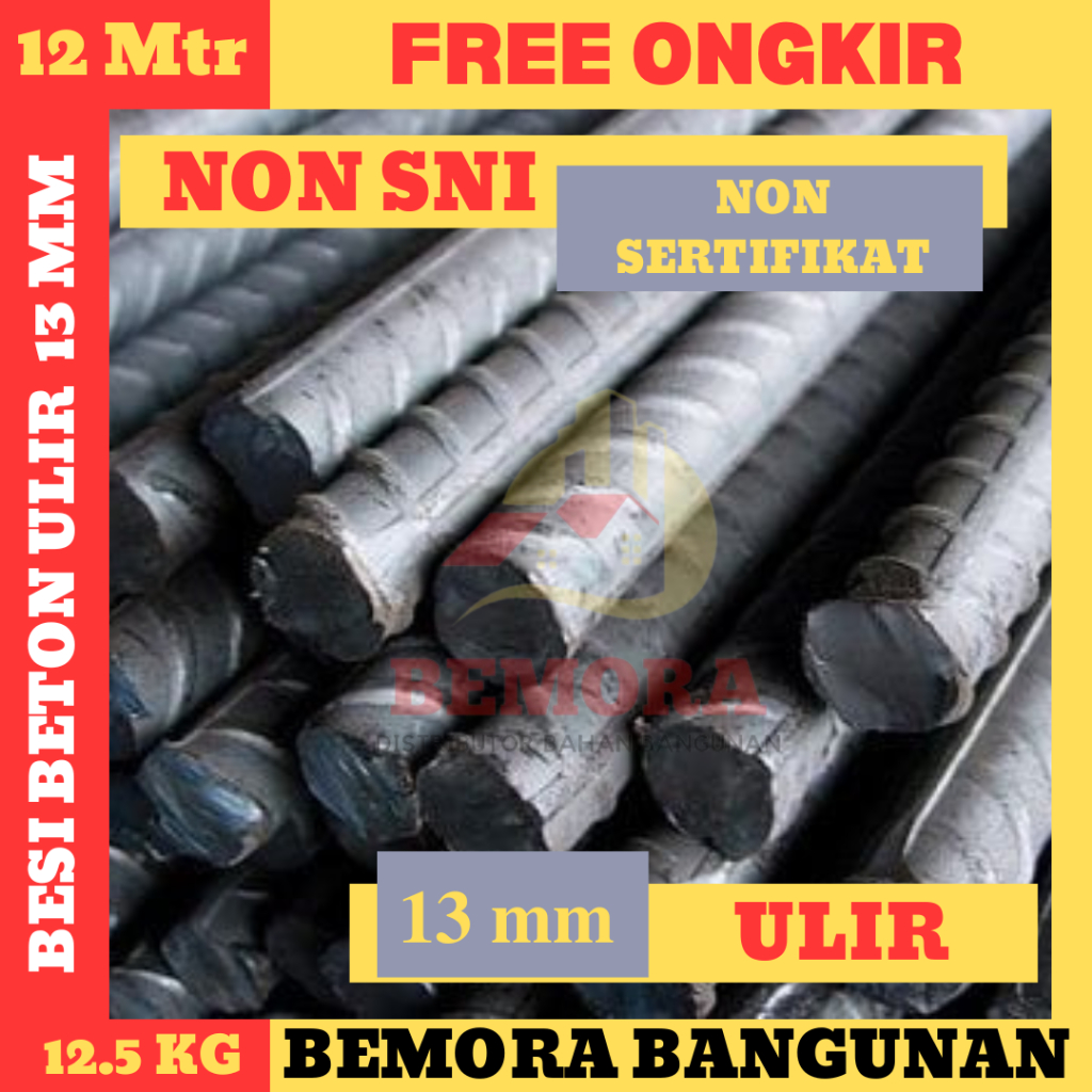 Besi Ulir 13 mm / Besi Tulangan Ulir 13mm / Besi 13 mm Ulir (Harga Murah & Free Ongkir Jabodetabek)