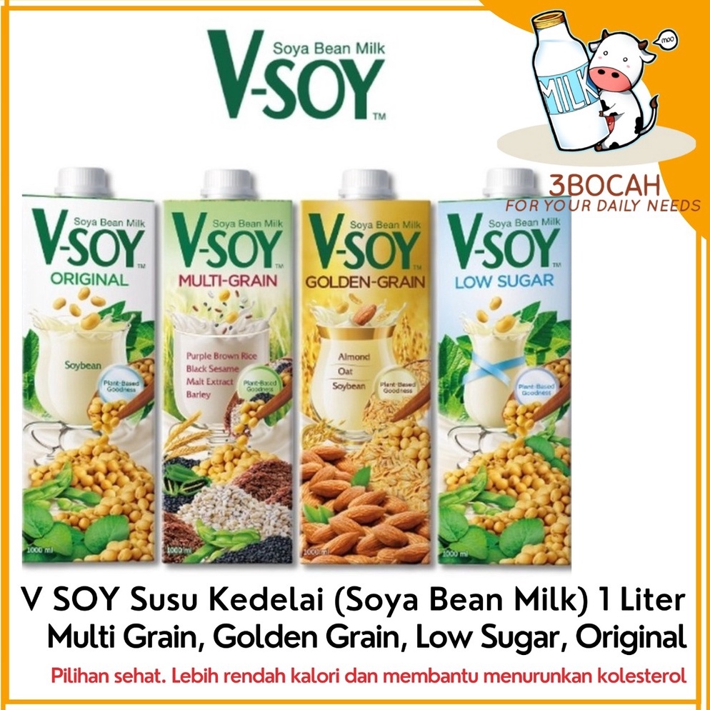 

[✑E95/] V-soy Susu Kedelai Multi Grain, Golden Grain, Low Sugar, Original 1 Liter | All Varian [268]