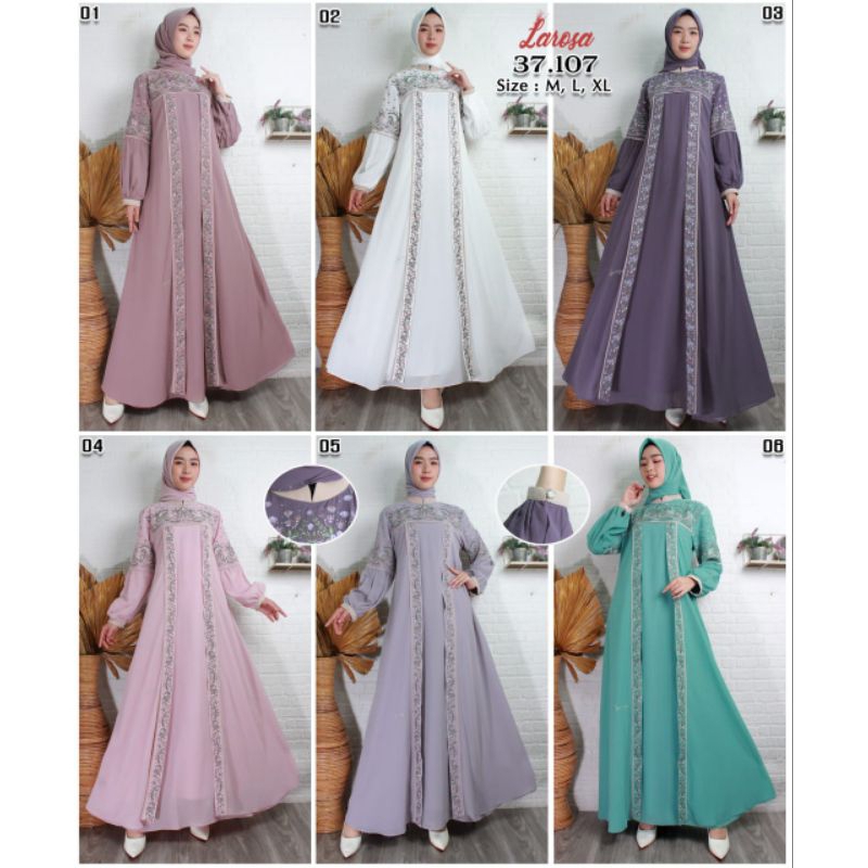 SET GAMIS LAROSA BORDIR 37.107  /  GAMIS LAROSA BUSANA 37.107 SET KERUDUNG  / DRESS ABAYA LAROSA BOR