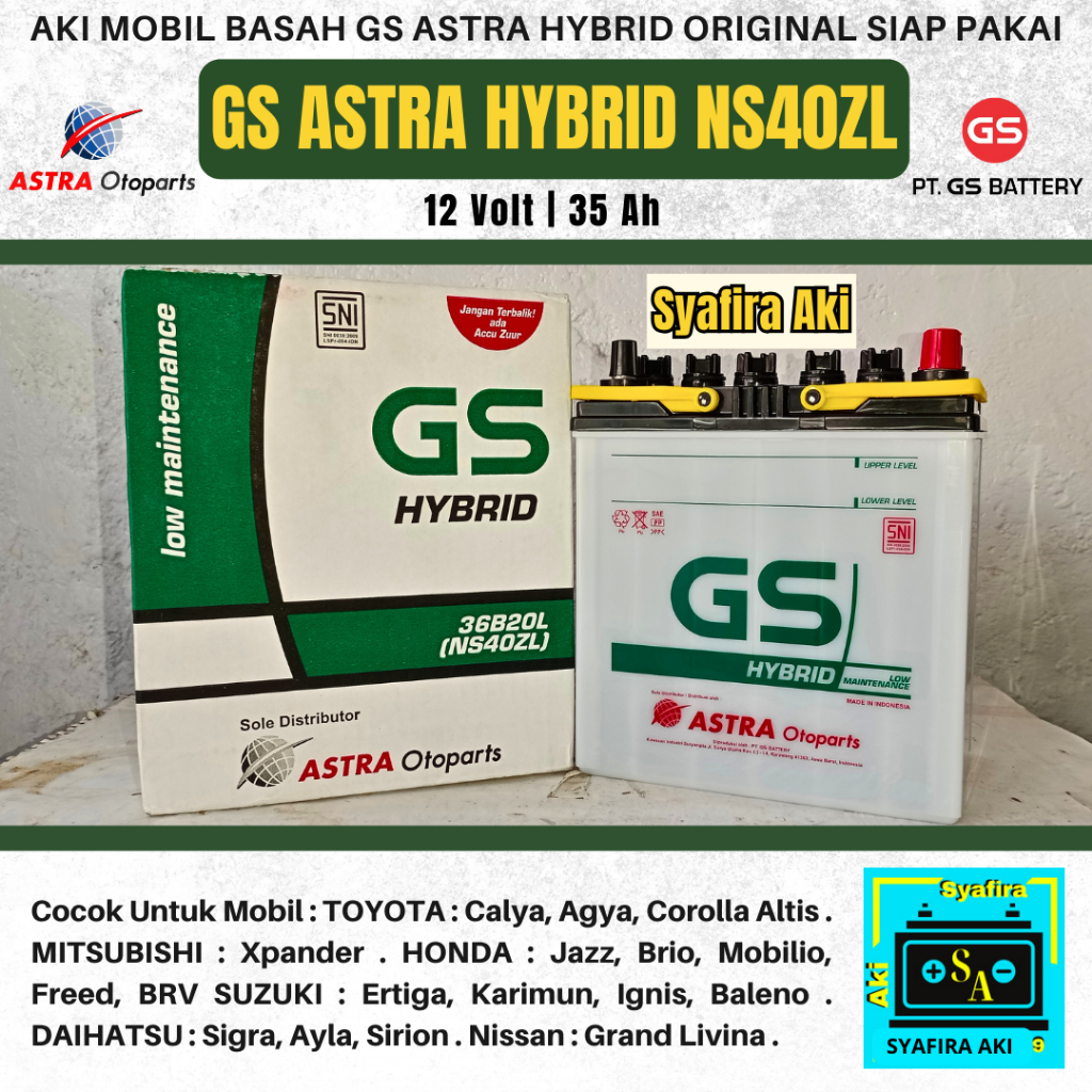 Aki Mobil Brio, Mobilio, BRV, Ertiga NS40ZL GS Astra Hybrid Aki Basah