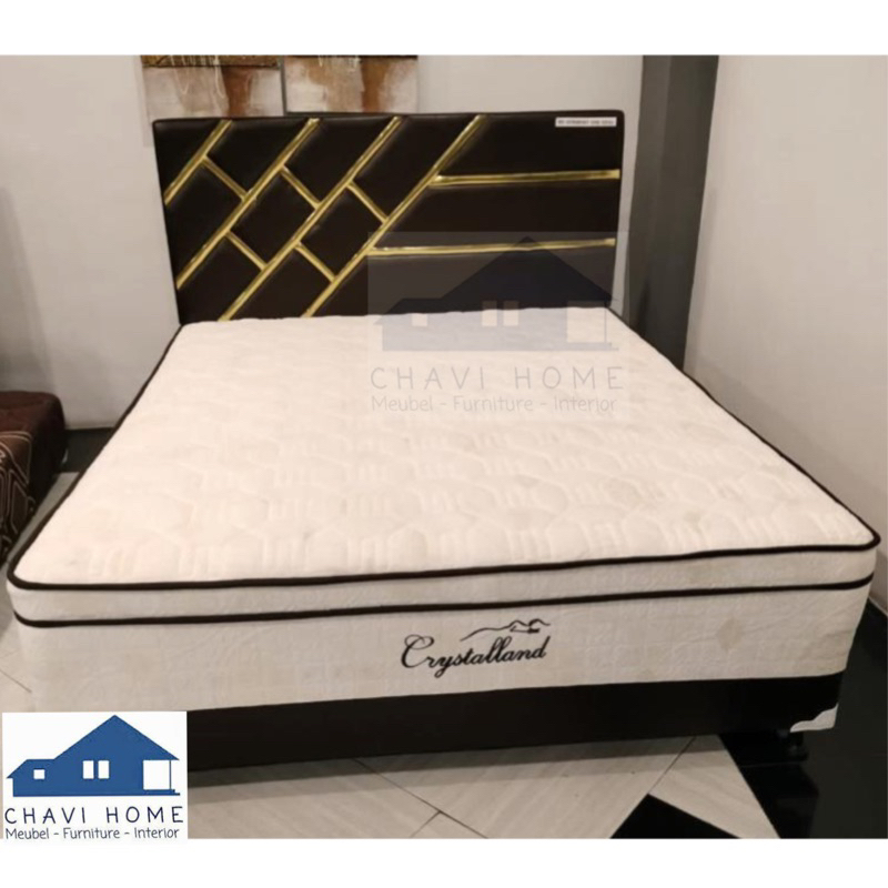 set new springbed boxy crystalland spring bed lengkap dengan sandaran list gold mewah kasur tempat t