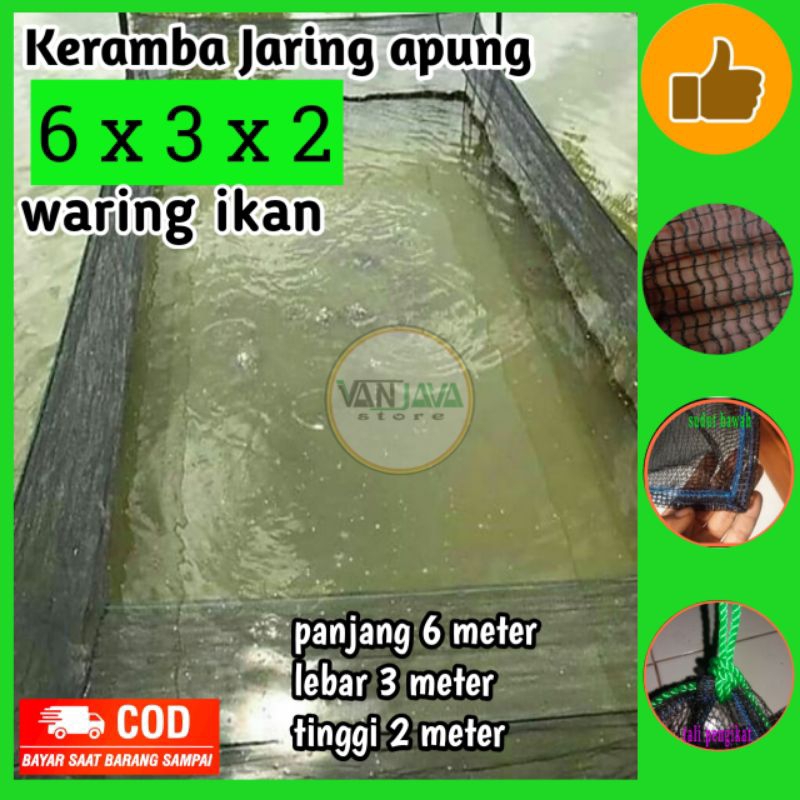 Jaring ikan nila lele gurame ukuran 6x3x2 keramba ikan  bahan waring tripel ikan