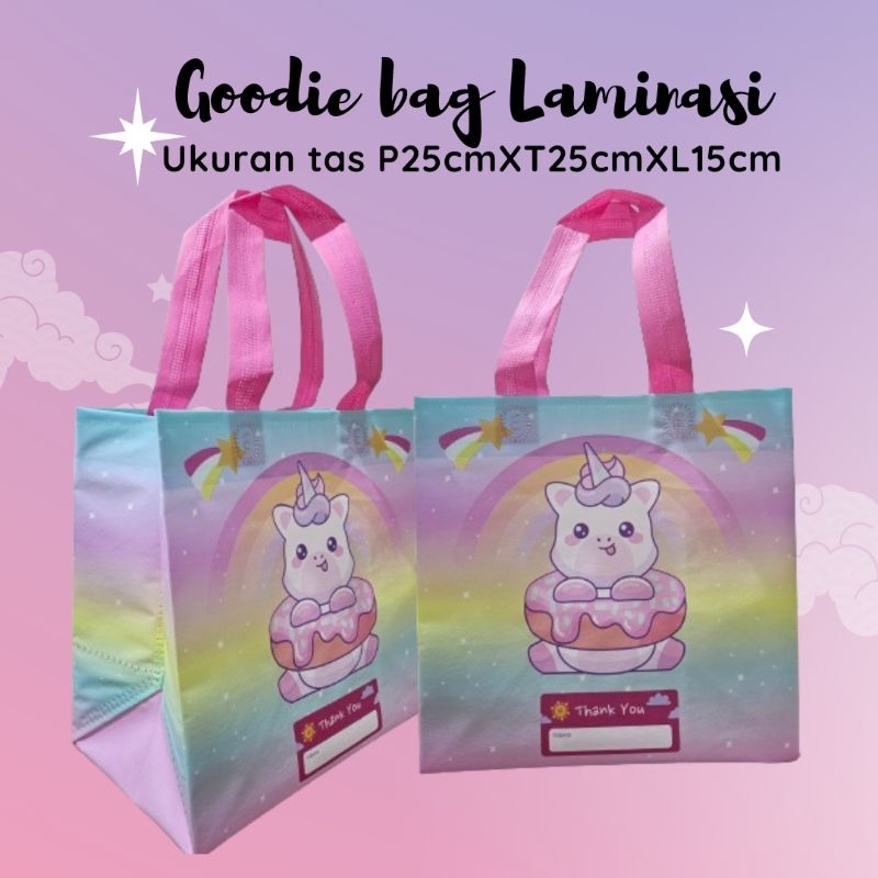 

(LUSINAN 12 pcs) Goodie bag Laminasi Box DINO 25x25x15 tas spundbond/ tas kado